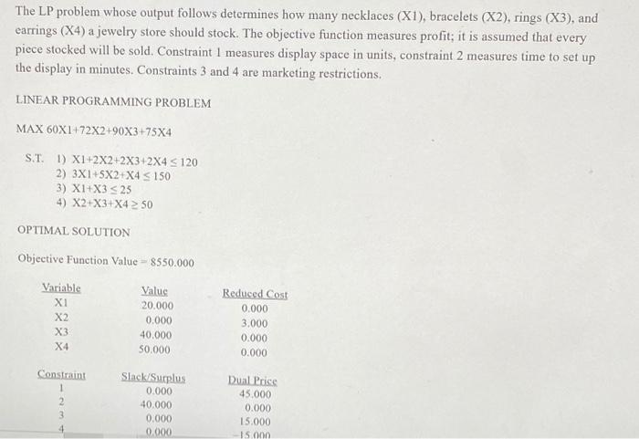 The LP problem whose output follows determines