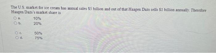 The U.S. market for ice cream has annual sales $5
