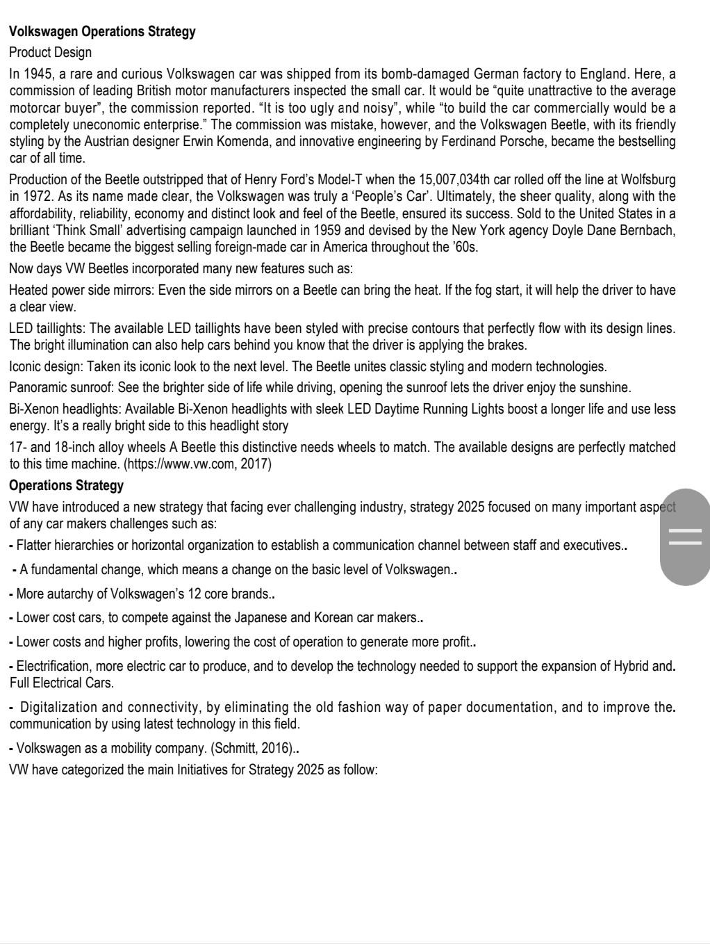 Volkswagen Operations Strategy Product Design In