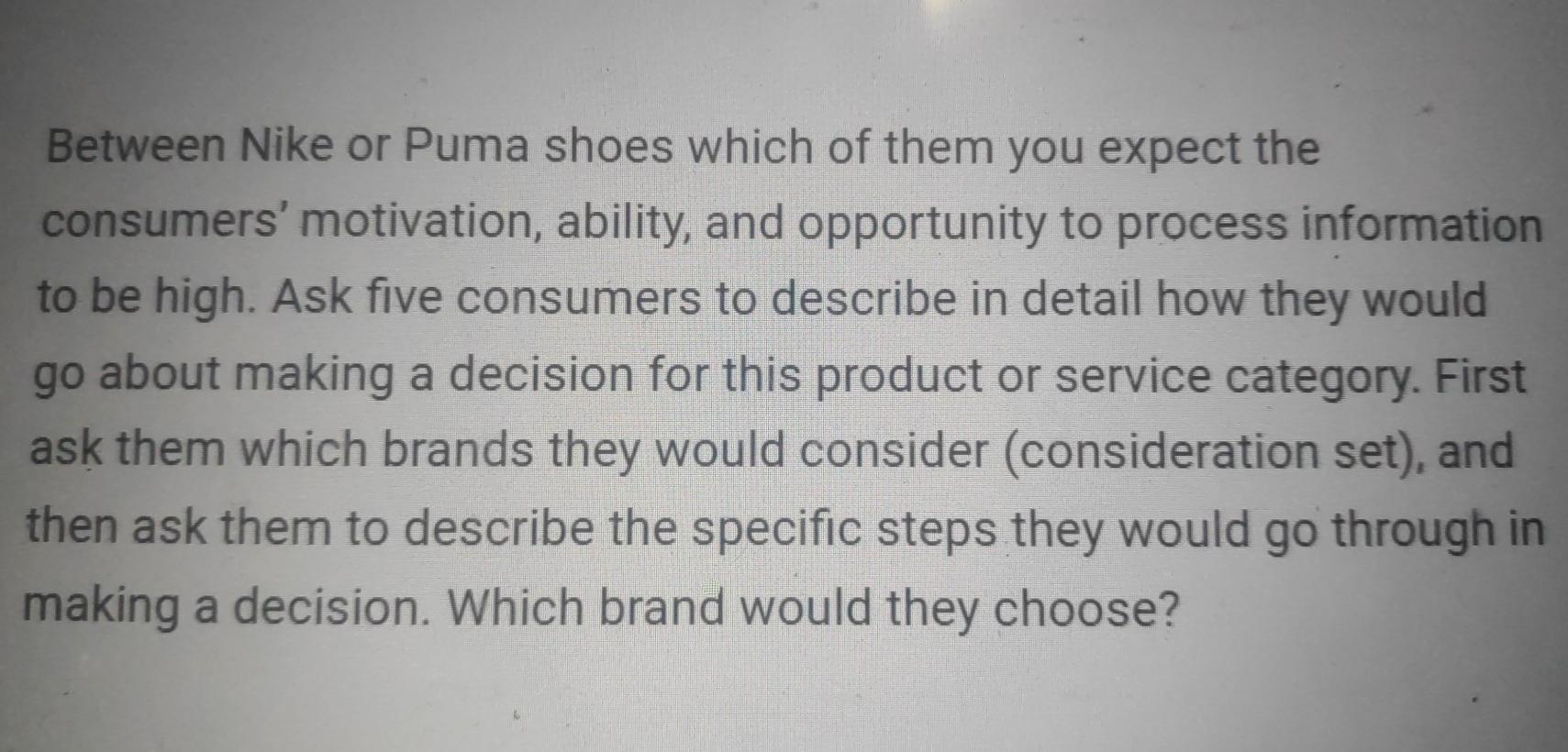 Consumer behavior Questionnaire Between Nike or