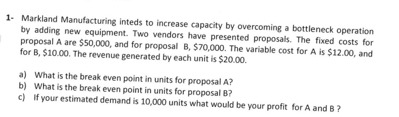 1- Markland Manufacturing inteds to increase