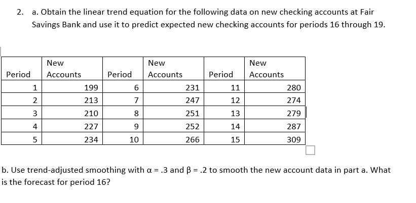 2. a. Obtain the linear trend equation for the