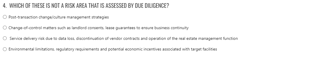 4. WHICH OF THESE IS NOT A RISK AREA THAT IS