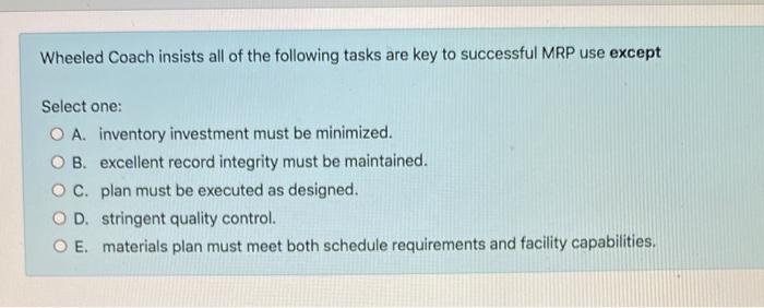 Wheeled Coach insists all of the following tasks