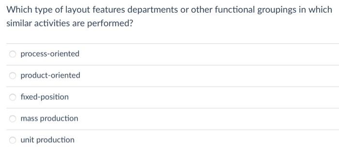 Which type of layout features departments or