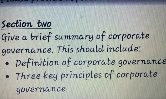 Section two Give a brief summary of corporate