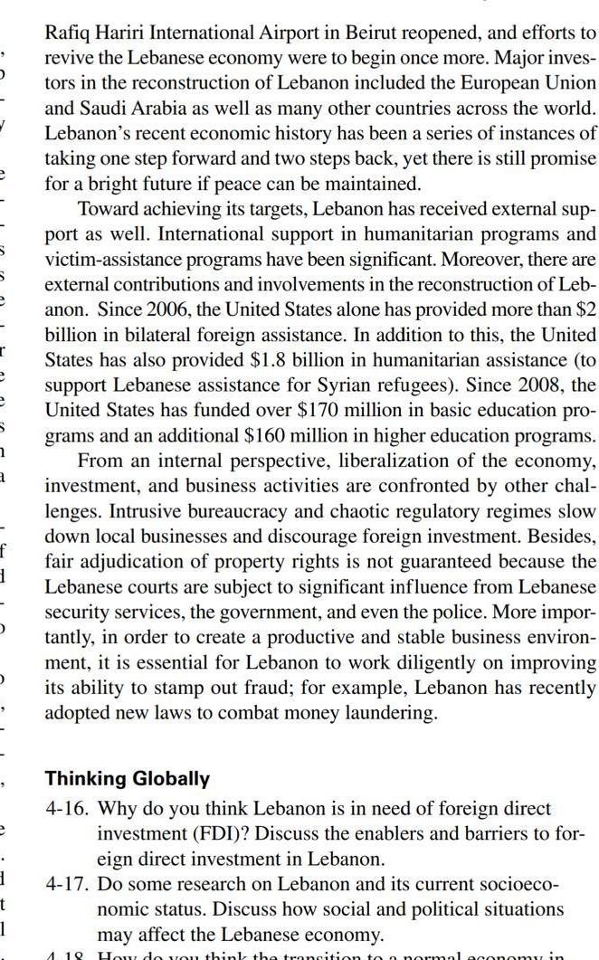 4-16. Why do you think Lebanon is in need of