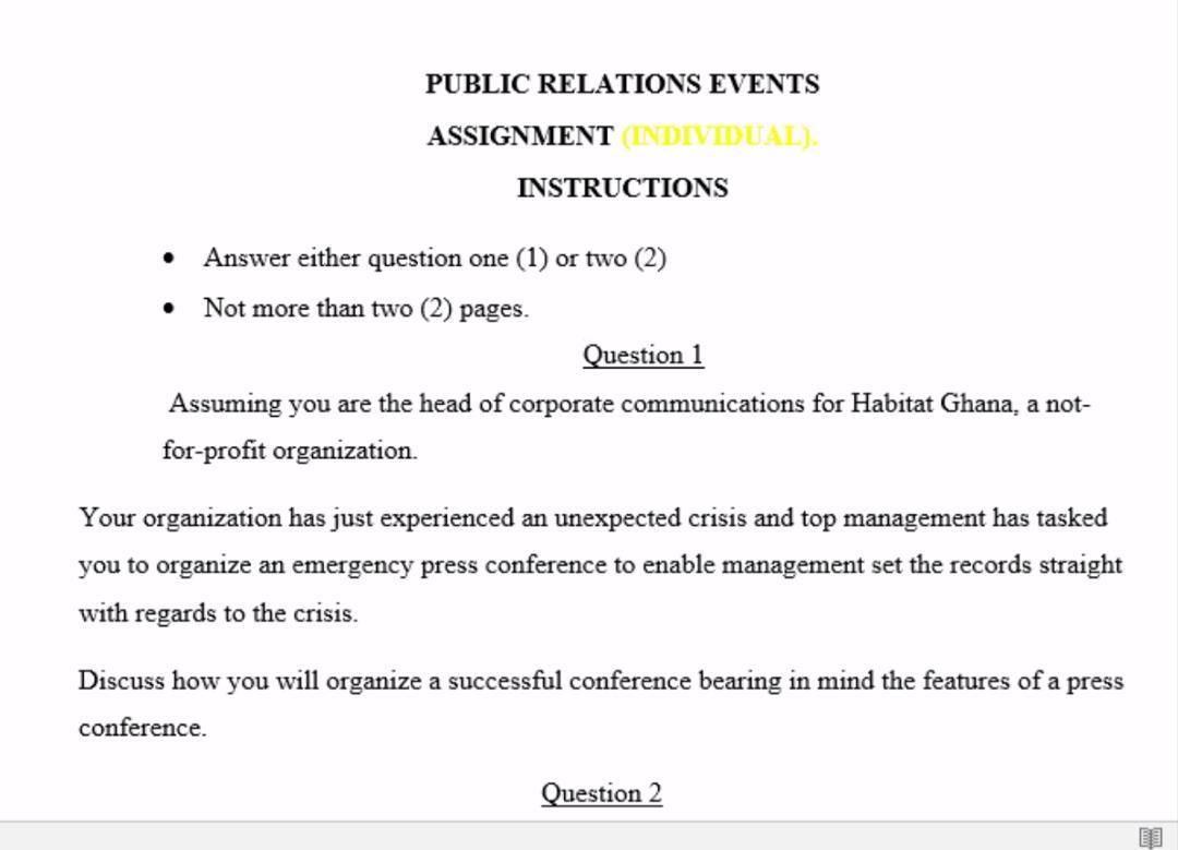 . PUBLIC RELATIONS EVENTS ASSIGNMENT INDIVIDUAL).