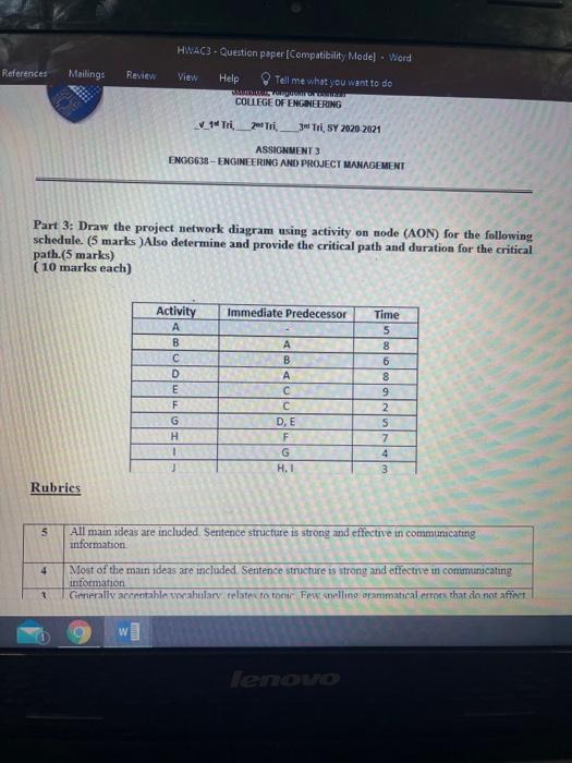 References Mailings Review HWAC3 - Question paper