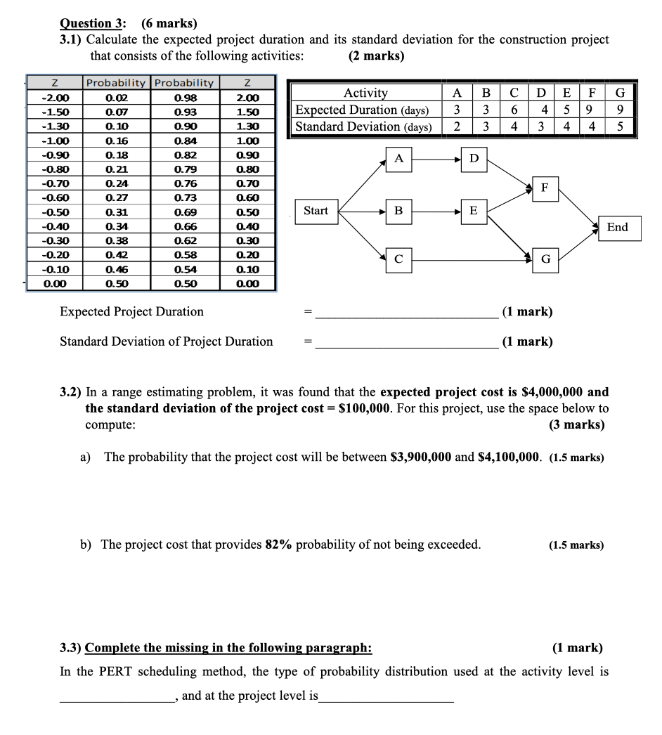 Question 3: (6 marks) 3.1) Calculate the expected