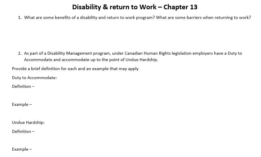 Disability & return to Work Chapter 13 Management