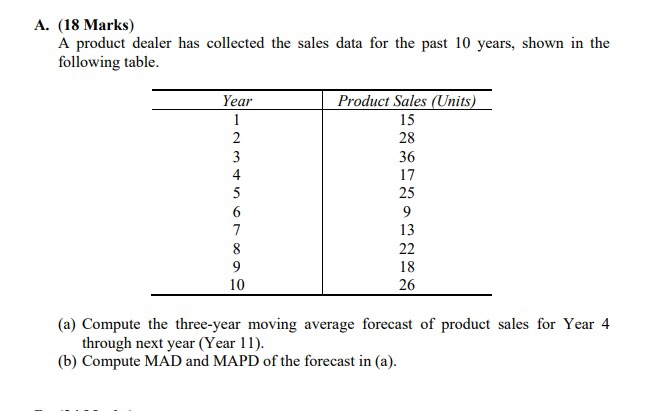 A. (18 Marks) A product dealer has collected the