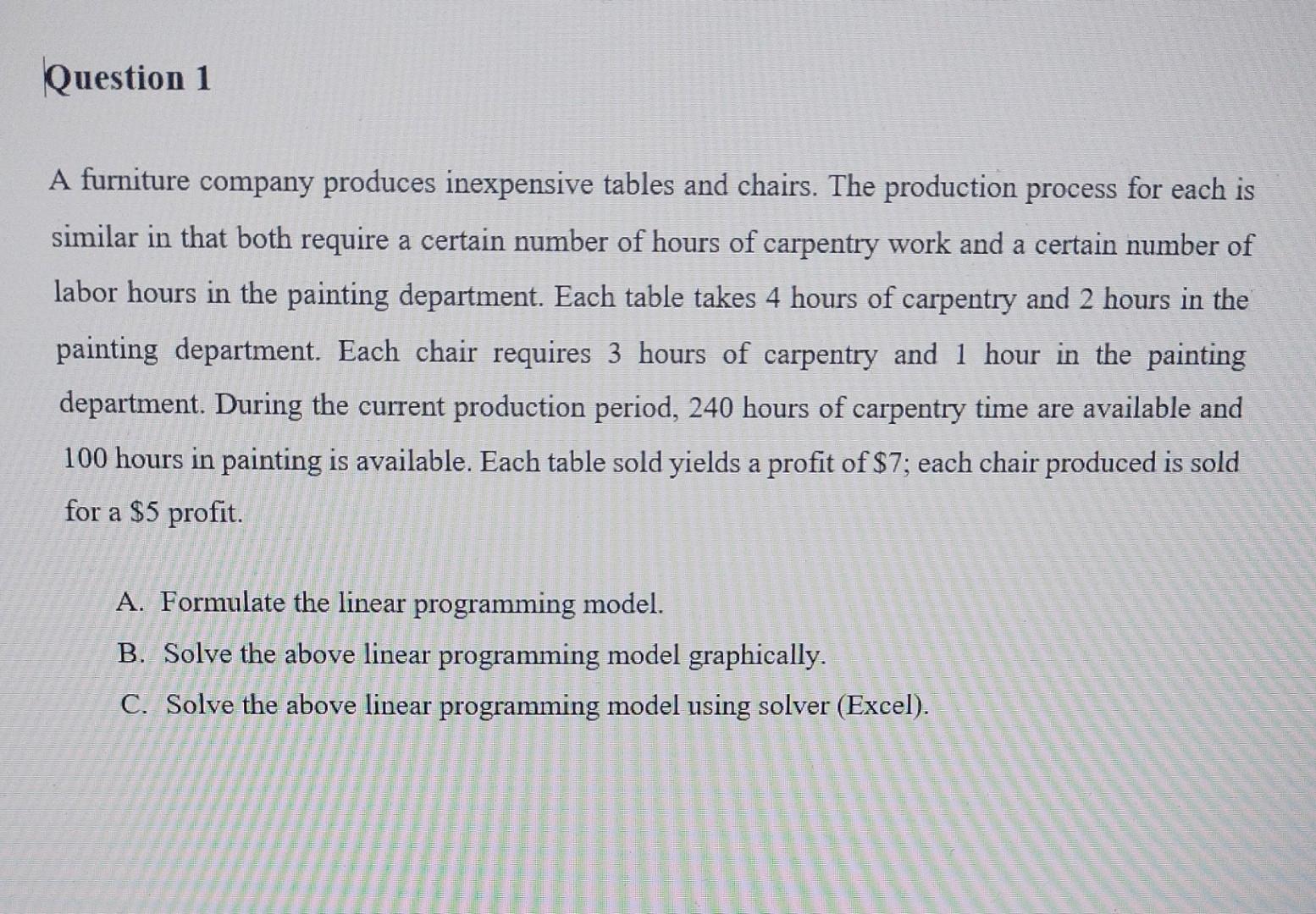 A furniture company produces inexpensive tables