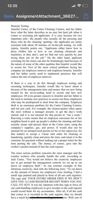 Honesty Testing. Jennifer Carter, of the Carter