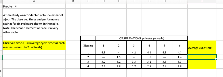 Problem 4 A time study was conducted of four