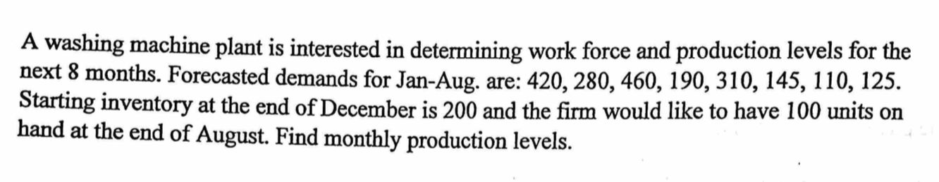 A washing machine plant is interested in