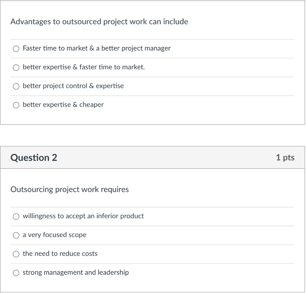 Advantages to outsourced project work can include