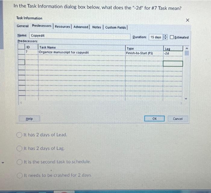 In the Task Information dialog box below, what