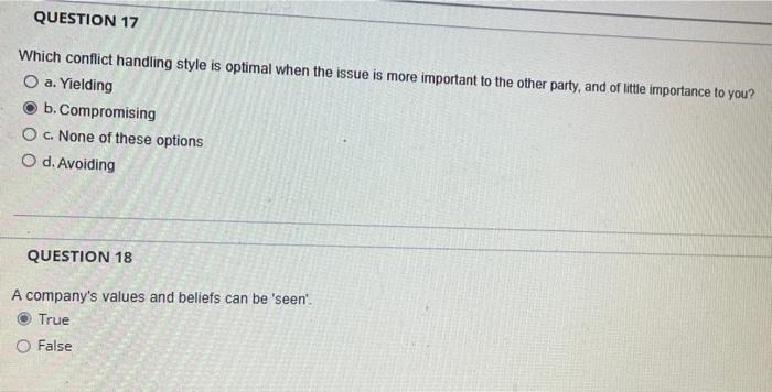 QUESTION 17 Which conflict handling style is