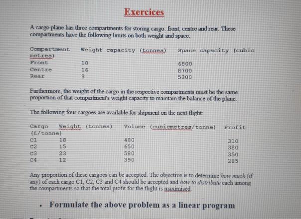 Exercices A cargo plane has three compartments
