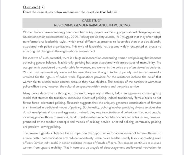 Question 5 [17] Read the case study below and