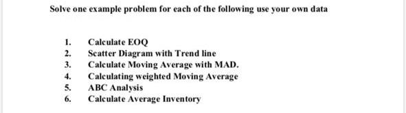Solve one example problem for each of the