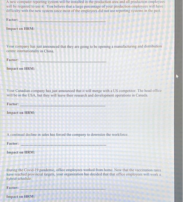 For each situation below, identify the specific