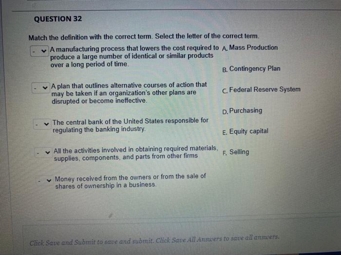 Match the definition with the correct term.