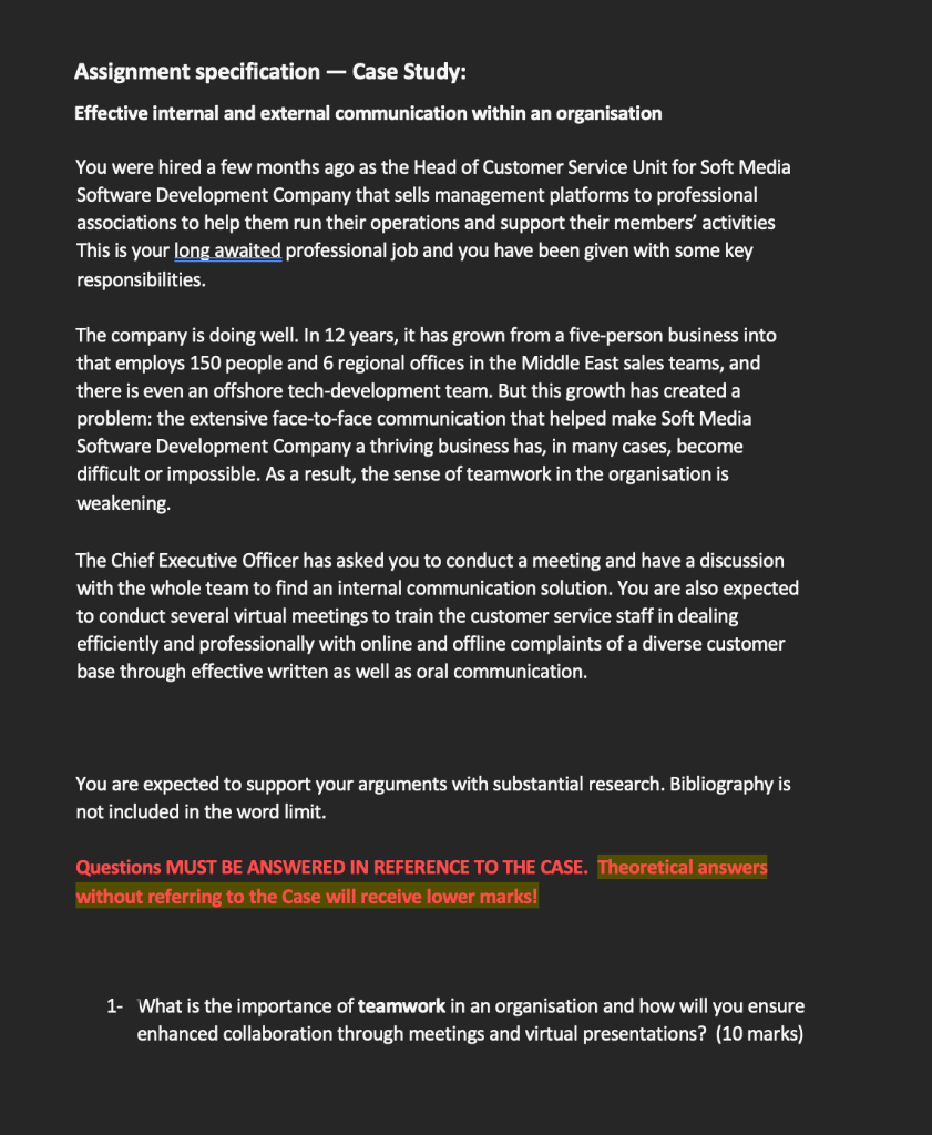 Assignment specification Case Study: Effective