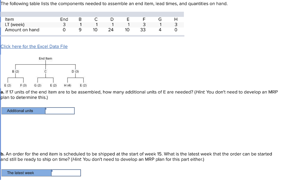 Click here for the Excel Data File a. If 17 units
