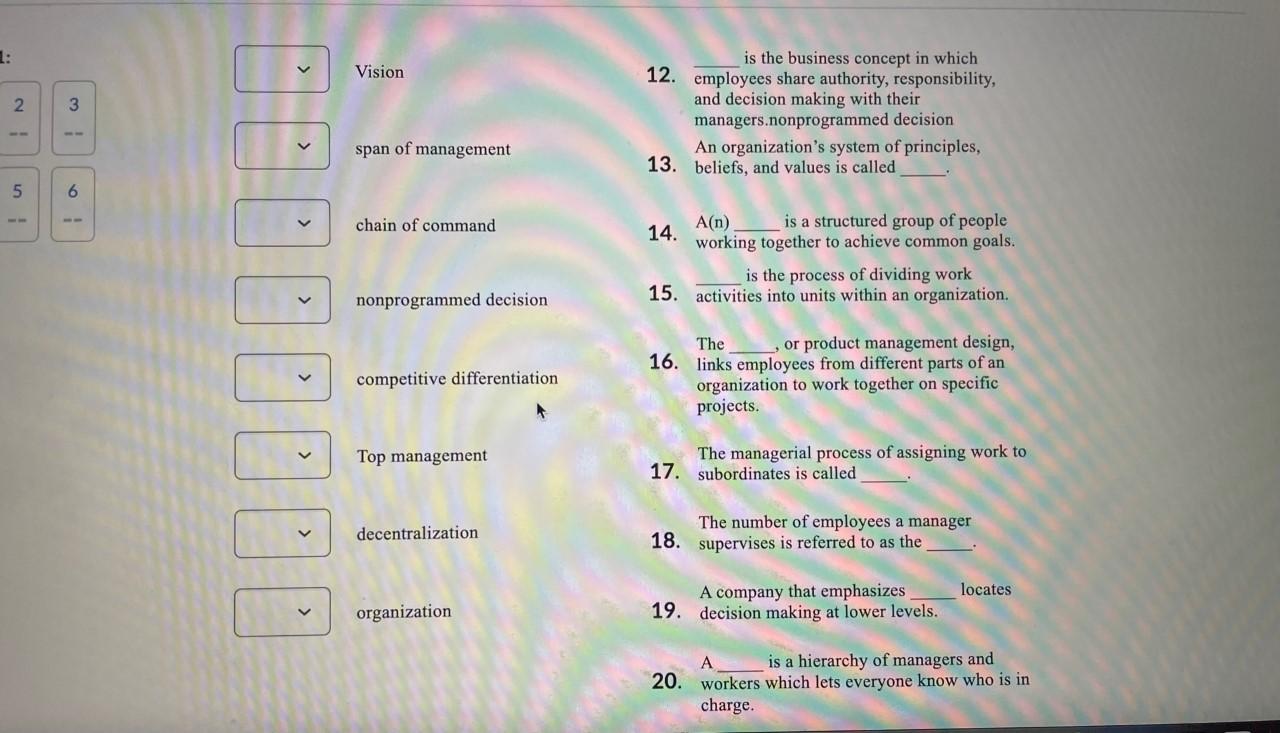 Can you please math these terms with the