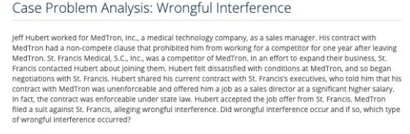 Case Problem Analysis: Wrongful Interference Jeff