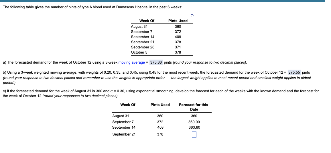 Please help with part C The following table gives