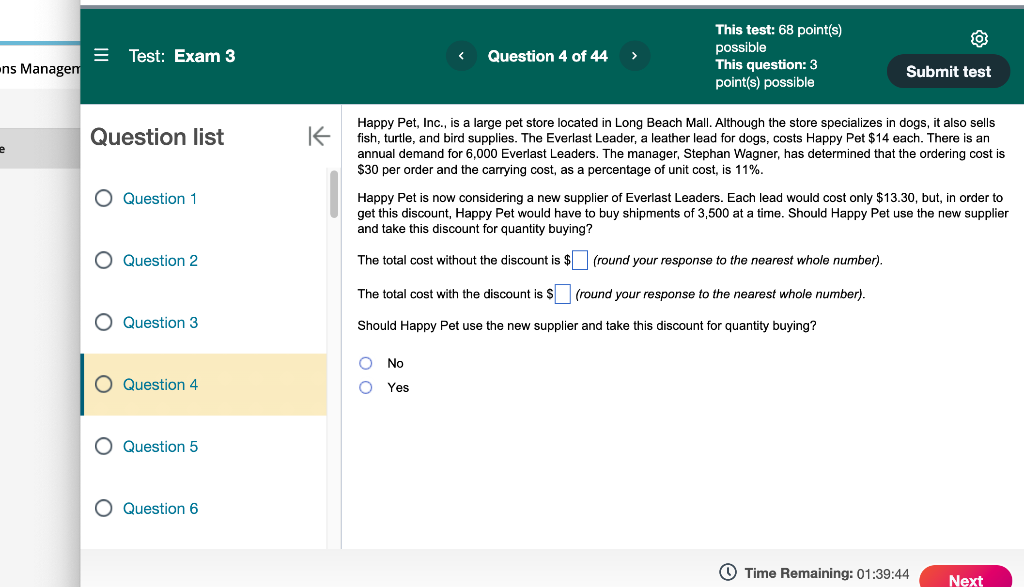 Question list Happy Pet, Inc., is a large pet