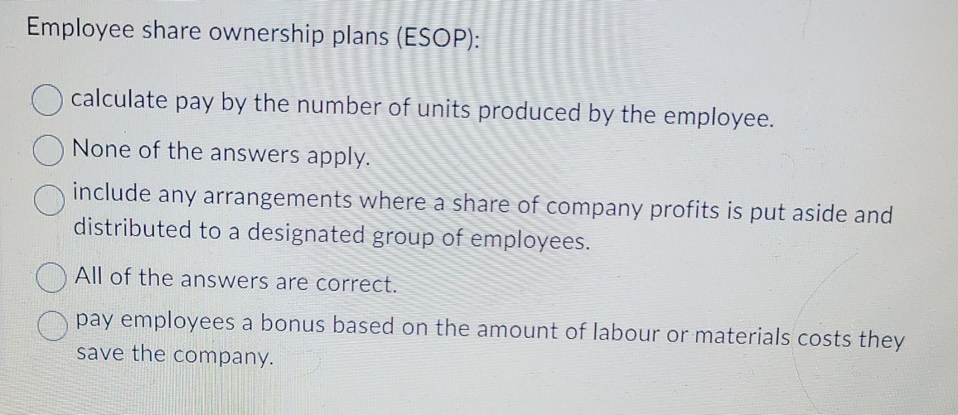Employee share ownership plans (ESOP): calculate