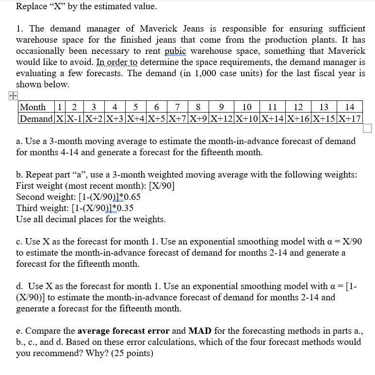 Replace "X" by the estimated value. 1. The demand