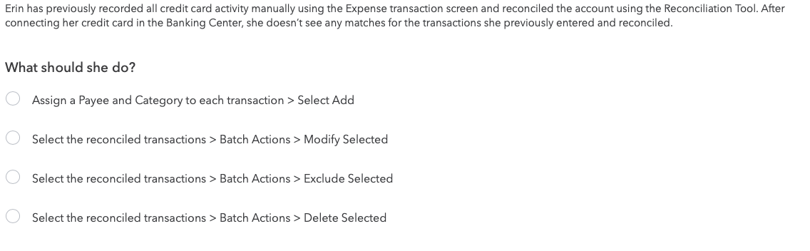 Erin has previously recorded all credit card