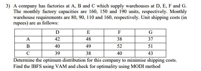 3) A company has factories at A, B and C which