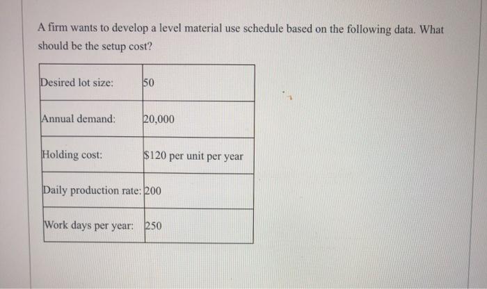 A firm wants to develop a level material use