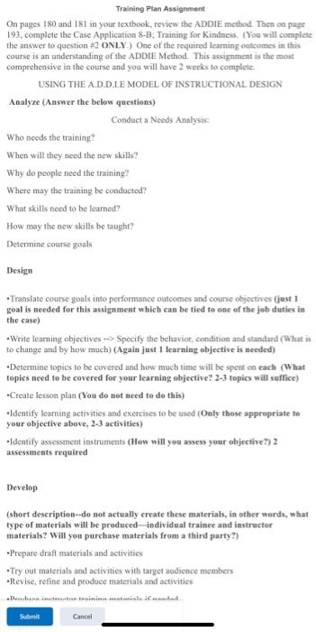 Training Plan Assignment On pages 180 and 181 in