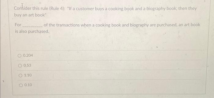Consider this rule (Rule 4): "If a customer buys