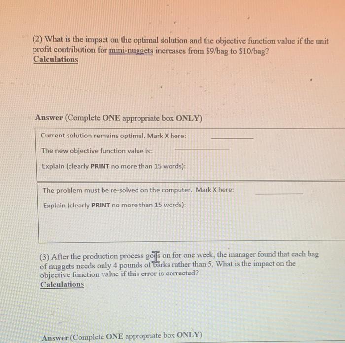 Part II: Sensitivity analysis (10 marks, 2 marks