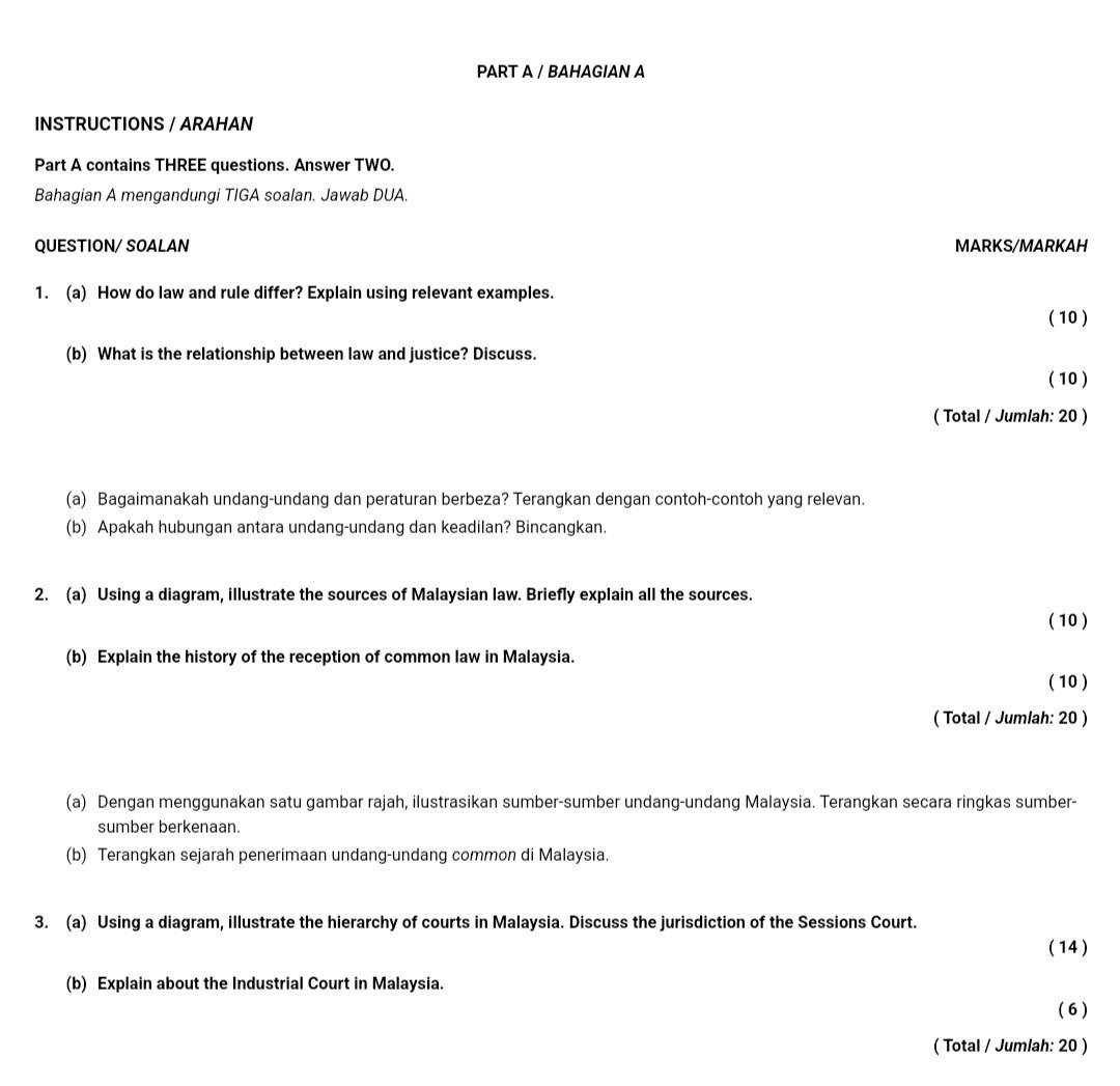need a clear answer INSTRUCTIONS / ARAHAN Part A