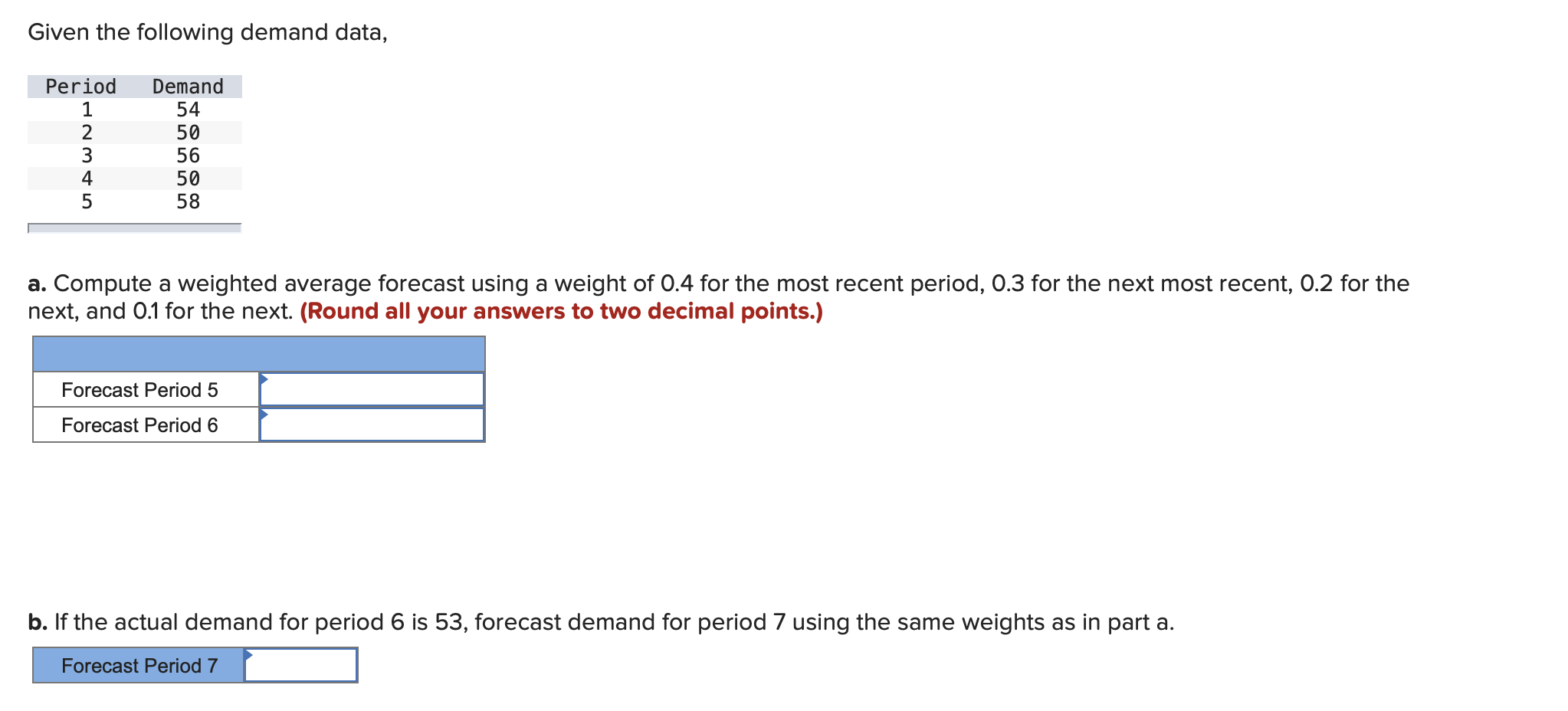 Given the following demand data, Period 1 2 3 4 5