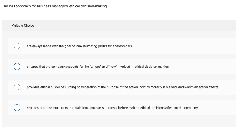 The WH approach for business managers' ethical