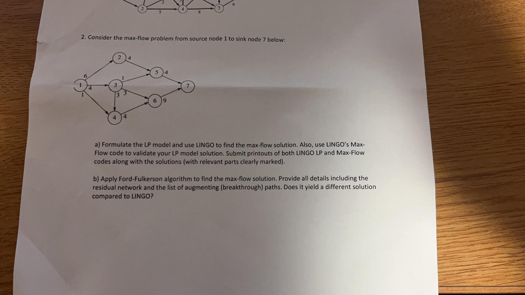 2. Consider the max-flow problem from source node