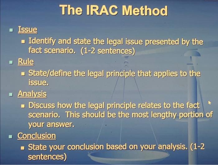 The IRAC Method - Issue - Identify and state the