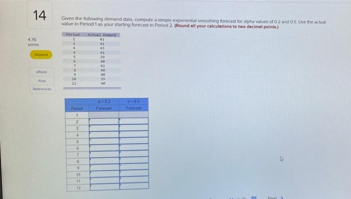 14 476 points Given the following demand data,