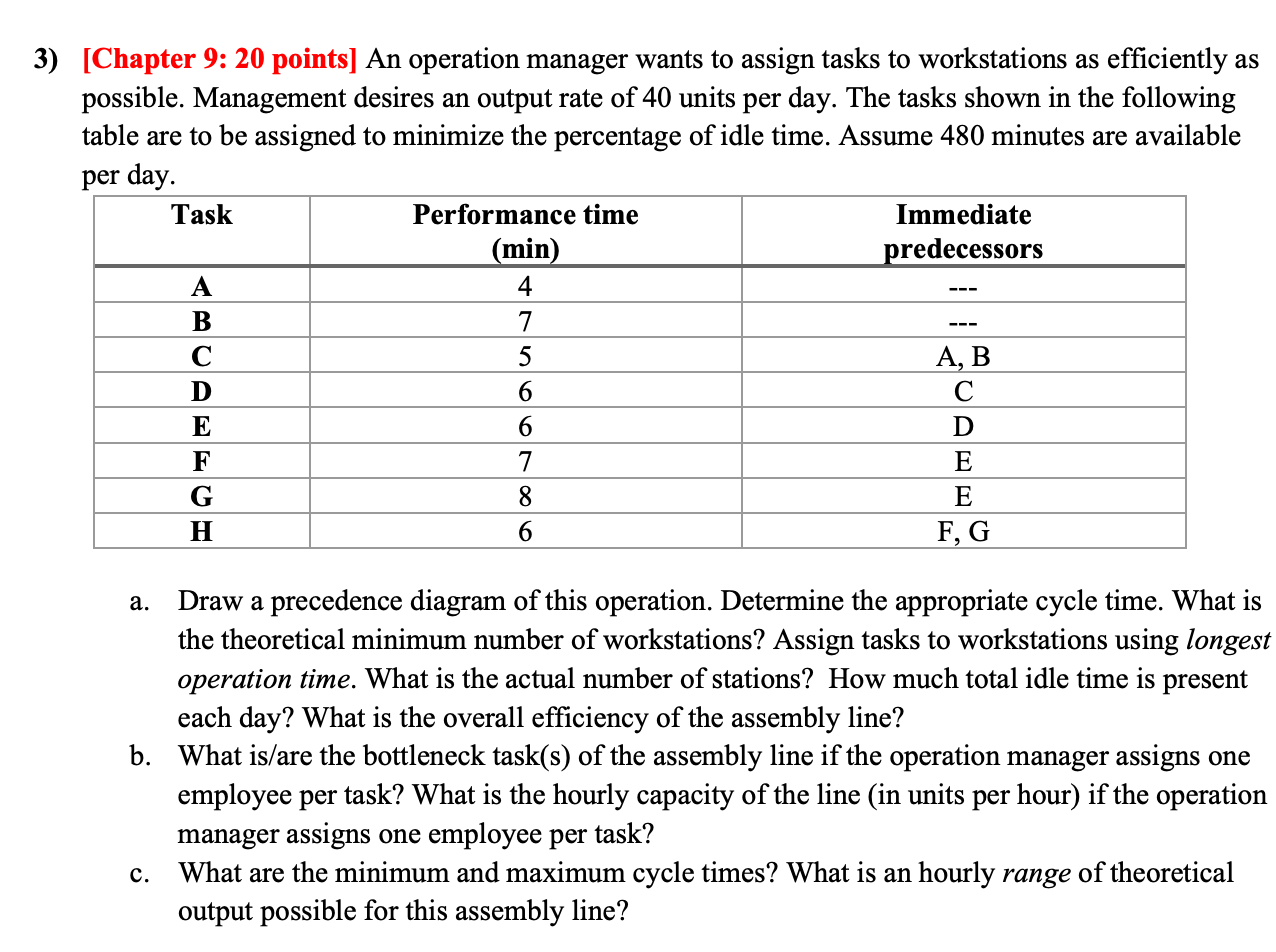 [Chapter 9: 20 points] An operation manager wants