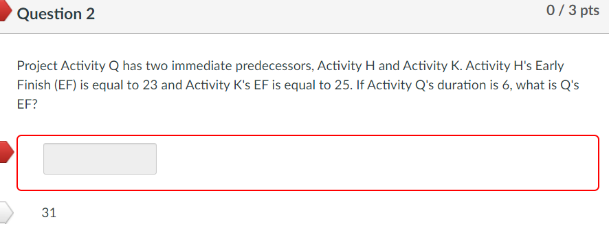 Project Activity Q has two immediate